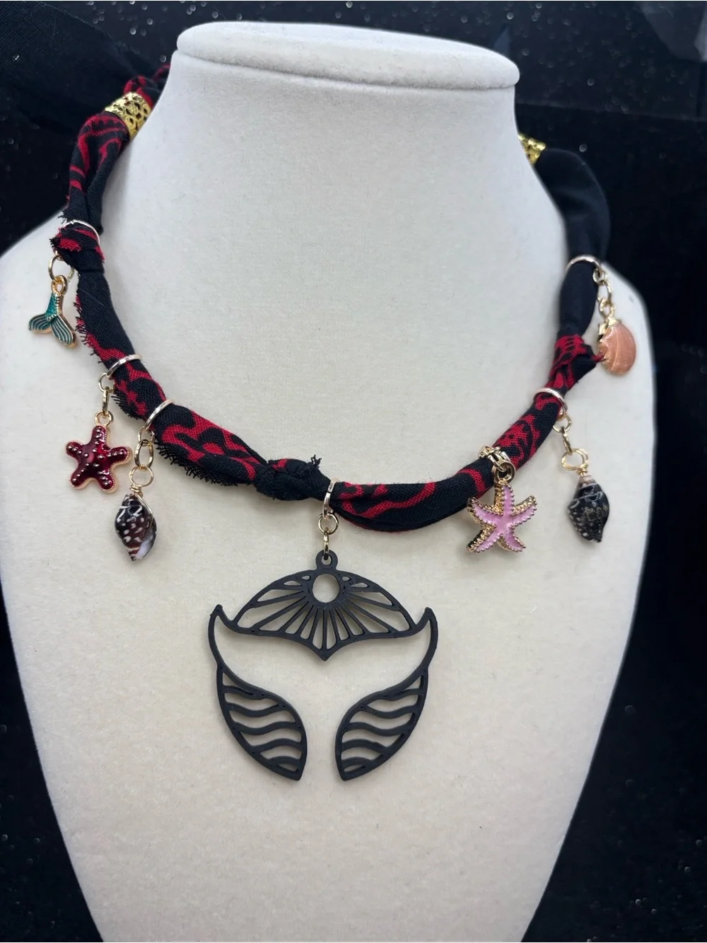 Coastal Braided Bandana Charm Necklace  Whale Tail, Seashell & Starfish Charms